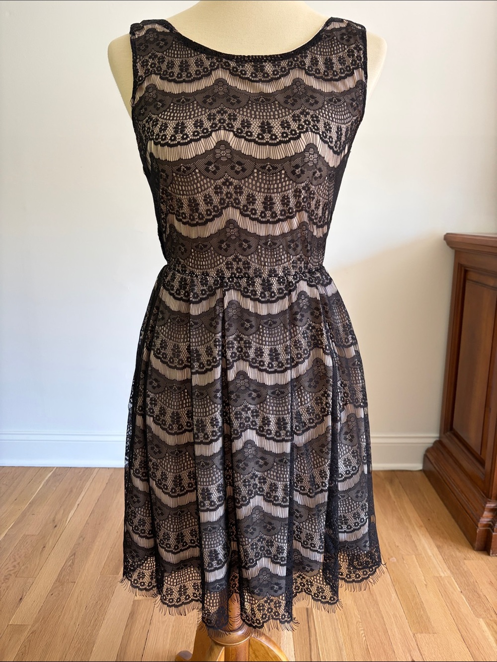 Alythea Black Lace Overlay Fit & Flare Dress — Size Small NWT
